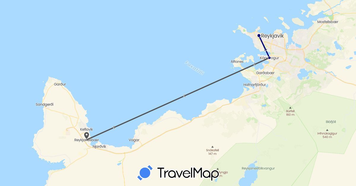 TravelMap itinerary: driving, motorbike in Iceland (Europe)